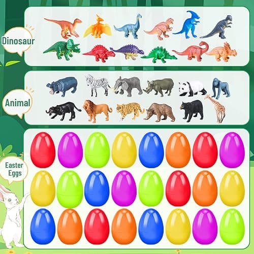 OCHIDO 24 Pack Prefilled Easter Egg With Animal Dinosaur Toy, Easter Basket Essentials Easter Basket Stuffers for Kids, Easter Egg Hunt Game, Easter Party Favor Classroom Rewards thumbnail 6