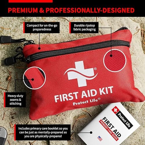 Protect Life Doctor Developed Mini First Aid Kit, 100 Piece Waterproof Emergency Kit for Car, Boat, Camping & Travel, Includes Emergency Blanket, Tourniquet & First Aid Guide thumbnail 3