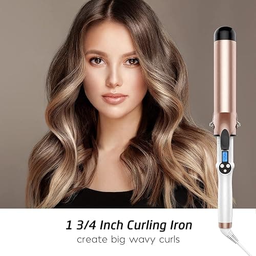 Hoson 1 3/4 Inch Curling Iron Large Barrel, 1.75 Long Barrel Curling Wand Dual Voltage, Ceramic Tourmaline Coating with LCD Display, Glove Include thumbnail 2