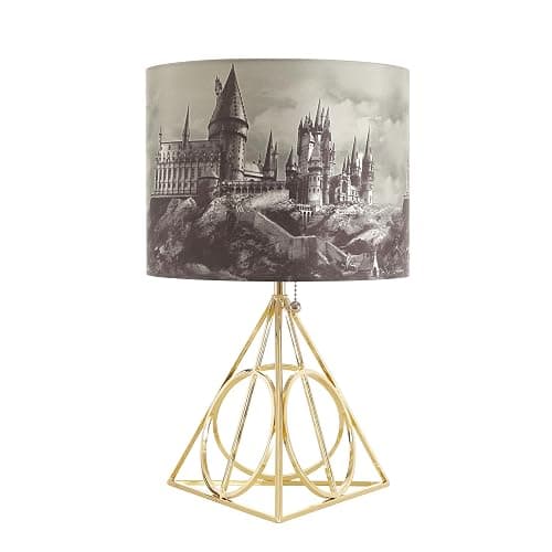 Idea Nuova Harry Potter Figural Table Lamp – 16" Tall Gold Wire Base with Printed Hogwarts Shade, Decorative Kids Desk or Nightstand Lamp for Bedroom, Playroom, or Study Area - Image 1