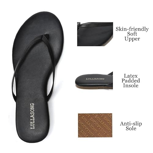 LULLASONG Flip Flops For Women Comfortable Round Toe Beach Sandals Thong Strap Slides Slip On Dressy Flats Sandals For Women thumbnail 3