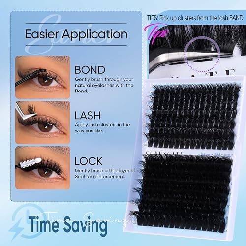 CORUSCATE Eyelash Clusters, Volume Thick Strip Mink 160D+260D Lashes Cluster, Dramatic Full Salon Look Eyelash, 12-24mm Long Lash Extension thumbnail 7