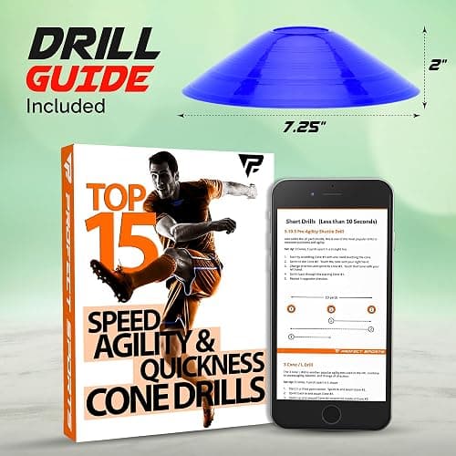 Pro Disc Cones (Set of 50) - Agility Soccer Cones with Carry Bag and Holder for Sports Training, Football, Basketball, Coaching, Practice Equipment, Kids - Includes 15 Best Cone Drills Book thumbnail 6