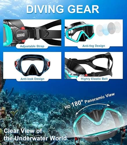 Aegend Snorkeling Gear for Adults Youth Kids, Snorkel Mask with Top Dry Valve - Panoramic View Anti-Leak and Anti-Fog with Mesh Bag for Snorkeling, Scuba Diving, Freediving & Swimming thumbnail 2