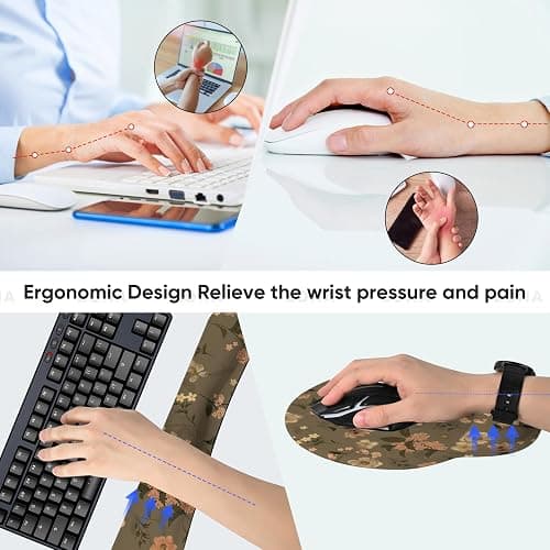 AORTDES Ergonomic Keyboard Mouse Pad Wrist Rest Support Set for Laptop/Computer/Desktop,Memory Foam Hand Rest Wrist Cushion for Gaming/Office,Lightweight Comfortable & Pain Relief (Flowers) thumbnail 6