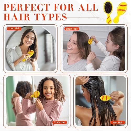 SiliFine 12 Pcs Mini Detangling Hair Brushes for Softball Team Gifts, Sports Parties - Plastic with Yellow Bristles thumbnail 3