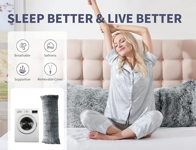 WSOFRLAC Fluffy Full Body Pillow, Long Pillow for Sleeping,Blue 20x54 | Large pillow, Removable Cover and Filling with Memory Foam for Sleeping Side Sleeper & Pregnancy Pillows, Machine Washable thumbnail 5