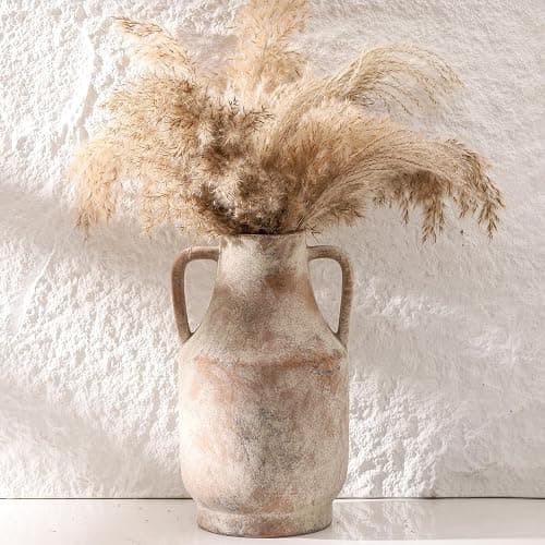Mitt&Ditt Ceramic Flower Vase with Handles, 11 inch Tall Vase for Centerpieces, Large Decorative Terracotta Vases, Farmhouse Rustic Vases for Home Decor, Living Room, Table, Neutral thumbnail 4