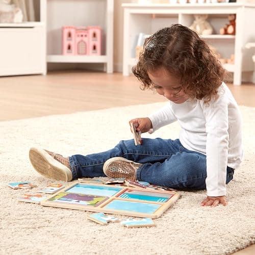 Melissa & Doug Natural Play Wooden Puzzle: Ready, Set, Go (Four 4-Piece Vehicle Puzzles) thumbnail 8
