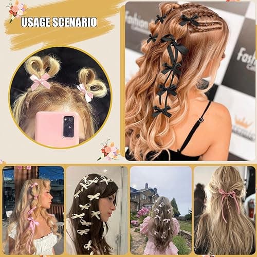 Mini Hair Bows for Women Girls Cute Hair Clips Small Alligator Long Tail Hair Ribbon Accessories -3 Styles -36P - Black White Pink thumbnail 3
