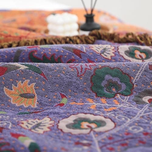 Boho Throw Blanket for Bed 100% Cotton Ultra Soft Rustic Quilt Farmhouse Decor Bed Fall Blanket,All Season Rustic Throw for Sofa Couch Chair (Flower-Purple, 60"×80") thumbnail 6