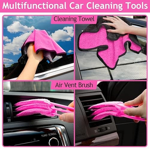 THINKWORK Pink Car Duster Interior Kit, Perfect Car Detailing Brush Kit for Cleaning Windows,Windshield,Dashboard and Air Vents Suitable for All Cars thumbnail 7