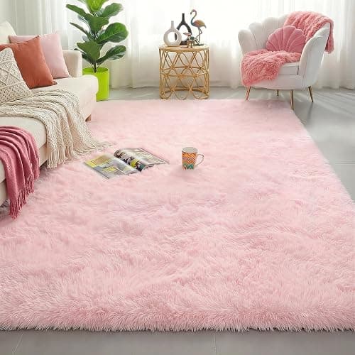 Light Pink Area Rugs for Bedroom Girls, Living Room Decor, Fluffy Fuzzy Plush Shag Rug 4x6 for Kids Room, Soft Cute Aesthetic Floor Fur Carpet for Baby, Toddler, Teen, Nursery, Preppy Dorm, Playroom - Image 1