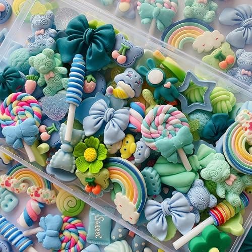 FULUSODO 60pcs Blue Bulk Mixed Resin Cute Set Ornament Scrapbooking - Image 1