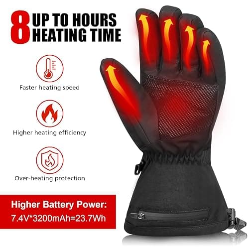 Rechargeable Heated Gloves for Men Women, 7.4V Electric Thermal Gloves,Winter Waterproof & Windproof Ski Glove for Outdoor Motorcycle Riding Hunting Fishing thumbnail 2