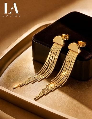 LOLIAS Hypoallergenic Long Tassel Gold Dangle Earrings for Women Trendy | Gold Plated Drop Earrings Surgical Steel S925 Sterling Silver Post Pearl Statement Earrings for Wedding Prom Jewelry thumbnail 3