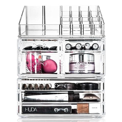 Glamsmacked Professional Clear Acrylic Cosmetic Organiser with Sliding Drawers and Top Storage Tray – Make-Up Organisation - Ideal Valentines Gift for Her (7 Drawer) thumbnail 7