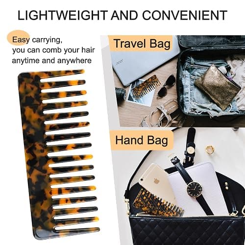 TaShow Hair Detangling Comb, 2 Pack Large Cellulose Acetate Wide Tooth Comb for Wet and Dry, Women's Thick Curly Wavy Hair (Tortoise Shell, Ivory) thumbnail 7