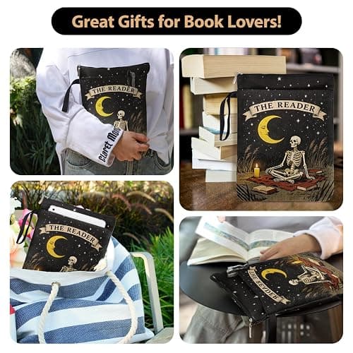 The Reader Tarot Card Book Sleeve for Book Lovers, Gothic Skeleton Books Covers Protector for Paperbacks with Handle Pocket for Reader Bookworm Bookish, Book Club Gifts for Chritsmas thumbnail 5