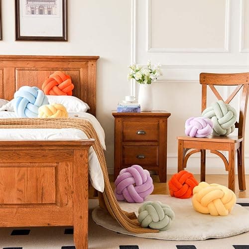 Uvvyui Knot Pillow Ball, Soft Beige Home Decor Knotted Pillows, Cute 8" Knot Pillow Round Velvet Plush Throw Pillow, Aesthetic Decorative Pillows for Bed, Floor, Couch, Bedroom thumbnail 6