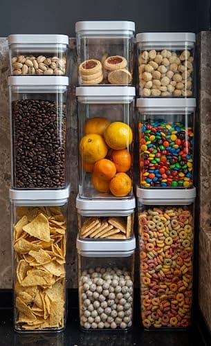 Amazon Basics Airtight Food Storage Containers, BPA Free, with Twist/Turn Lids, for Kitchen Pantry Organization, 10-Piece Square Set, Clear Plastic thumbnail 2