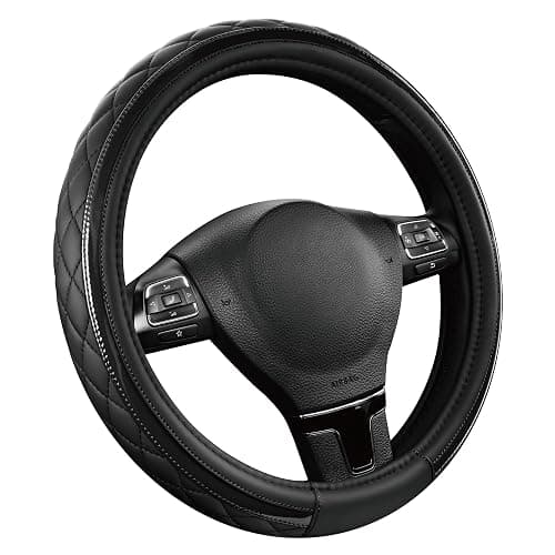 Road Comforts Leather Steering Wheel Cover – Black & Black, Universal Fit 14.5-15 Inch, Microfiber Leather, Anti-Slip & Breathable Design for Men and Women thumbnail 2