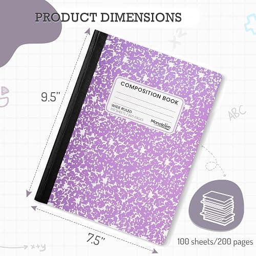 Manaloom Hardcover Wide Ruled Composition Notebook – Bright Colors, 100 Sheets, 200 Pages, 9.75 x 7.5 in – For School, Office, Note-Taking – 2 Pack thumbnail 3