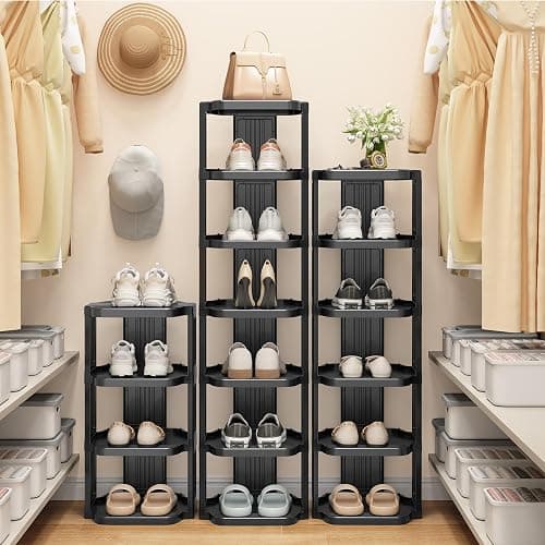 Kitstorack Vertical Shoe Rack: 8 Tiers Stackable Shoe Rack for Closet DIY Free Standing Shoe Organizer Small Shoe Shelf for Small Spaces and Narrow Spaces Plastic thumbnail 9