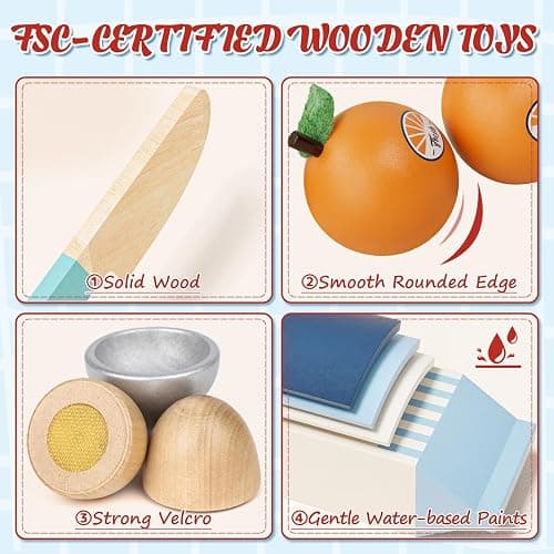 Lehoo Castle Wooden Play Food Set - Montessori Cutting Fruit Egg Bread, Pretend Breakfast Food Toys for Kids Kitchen, Educational Toddler Toys 3-5 Years, with Storage Bag, Birthday Gift for Boys Girls thumbnail 4