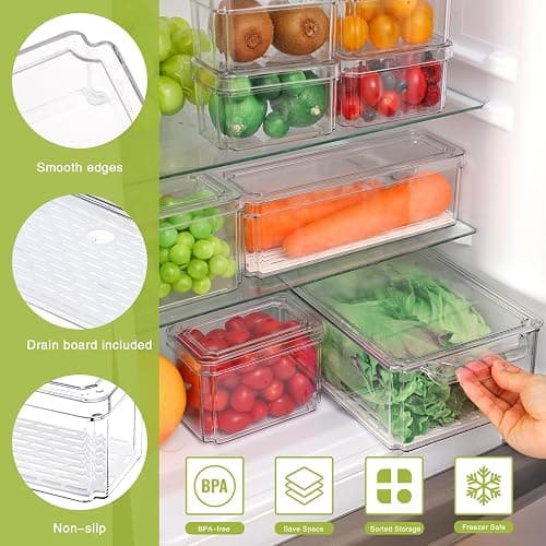 Moretoes 8 Pack Fridge Organizer Bins, Stackable Fridge Organizers with Lids, BPA-Free Clear Storage Bins for Fridge, Freezer, Kitchen, Cabinet, Pantry thumbnail 4