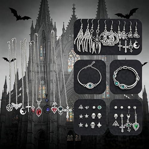 Ggnepiuhzy Mystery Jewelry Jar - 40 Pcs Gothic Jewelry Surprise Box for Women, Dark Romantic Necklaces Earrings Rings Bracelets Set, Unique Gift for Her, Alternative Vintage Style thumbnail 5