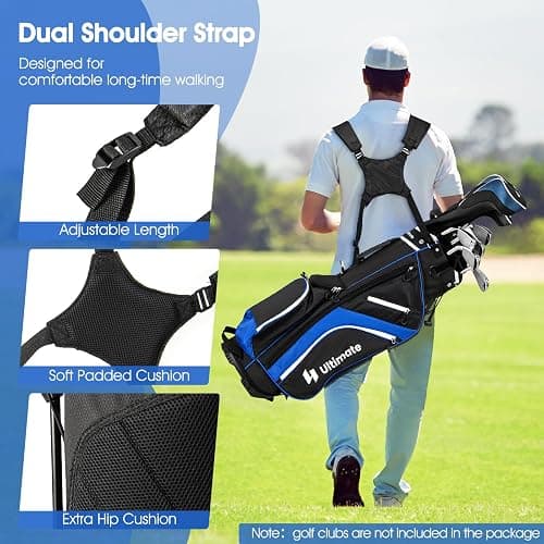 ULTIMATE 14-Way Golf Stand Bag, Portable Golf Bag w/ 6 Pockets,Cooler Bag & Waterproof Valuable Pocket, Rain Hood, Ergonomic Dual Strap System & Carrying Handles, 5 LBS Lightweight for Adults thumbnail 5