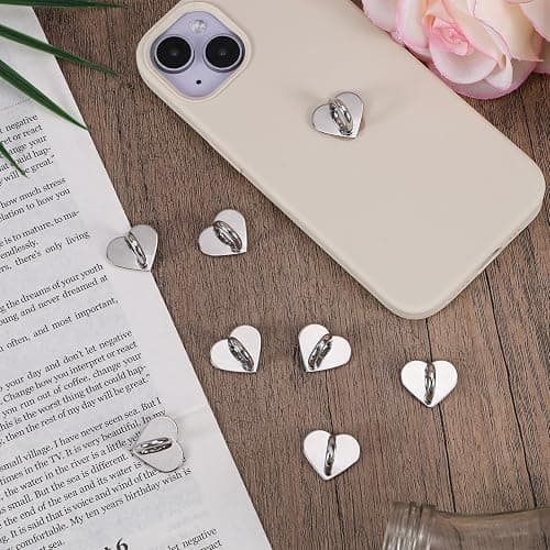 Gosknor 8pcs Heart Cell Phone Ring Holder, Cute Phone Charm Hooks Adhesive Smartphone Finger Ring Grip Sticky Metal Loop Stand for Cellphone Case Pad Tablet DIY Accessories (Silver) thumbnail 6