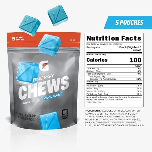 Gatorade Energy Chews, Cool Blue, Caffeine Free, B12, 100 Calorie Pouches, (5 Pack) thumbnail 2