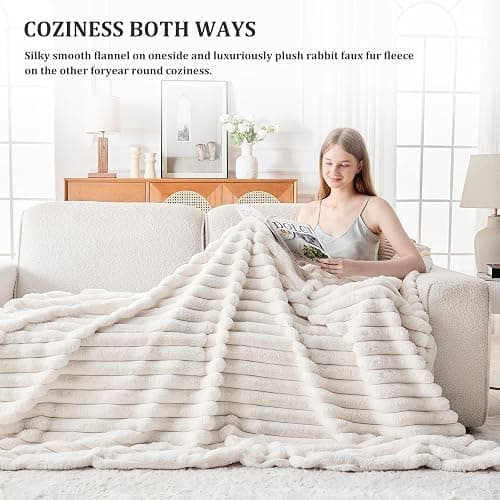 Faux Fur Twin Blanket for Couch, Cozy Fuzzy Fluffy Soft Plush Thick Bubble Sherpa Blanket for Sofa Bedroom Living Room, Mothers Day Birthday Gifts for Women Home Decor thumbnail 3