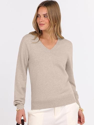 ANRABESS Womens Long Sleeve V Neck Sweaters 2025 Fall Casual Classic Soft Loose Fit Basic Pullover Jumper Top thumbnail 4