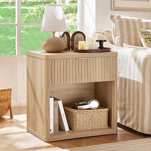 LEYAOYAO 48" Wide Fluted Dresser and 1 Drawers 23" Nightstand Set of 2, Wooden Dresser & Night Stand with Charging Station, 3 Piece Bedroom Furniture Set, Chest of Drawer for Living Room,Natural Wood thumbnail 4