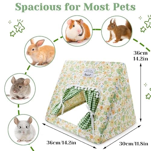 Jenvd Guinea Pig Hideout Large with Curtain, Machine Washable Bunny Hideout | Bottomless Guinea Pig Hide Tent Houses & Habitats, Easy-Clean Small Animal Hideout for Pet Rabbit, Rat, Chinchilla, Squirrel thumbnail 2