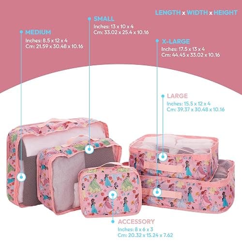 Disney Minnie Mickey Stitch Packing Cubes - Winnie the Pooh, Princess Cinderella, Cars, Toy Story 5 Piece Packing Cubes Compression - Travel Essential - Luggage Suitcase Organizer Set thumbnail 2