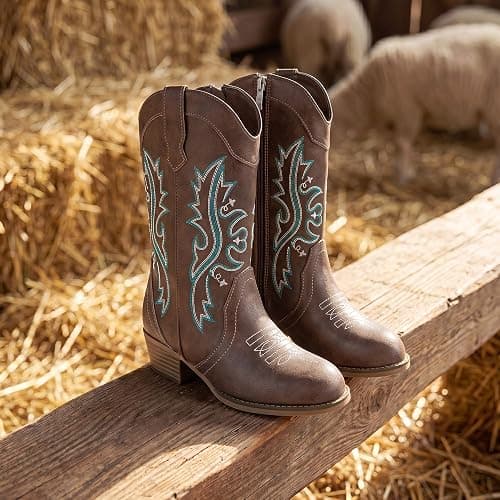 Motasha Girls Cowboy Boots Kids Cowboy Boot Toddler Little Big Girls Boot | Classic Retro Western Embroidery,Zipper,Mid Calf,Riding Rodeo Country Concert Party Wedding,Little Big Girls Cowboy Boots thumbnail 4