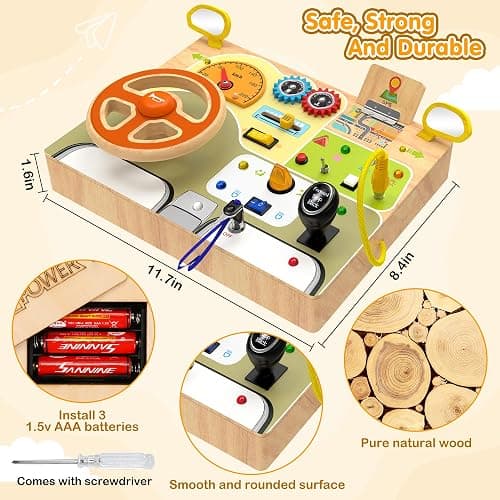 JGOBUB Montessori Toddler Toys - Baby Wooden Busy Board - Sensory Toys with Light Switch - Travel Toys for Educational Toddler Activities for Toddlers 1 2 3 4+ Year Old thumbnail 2