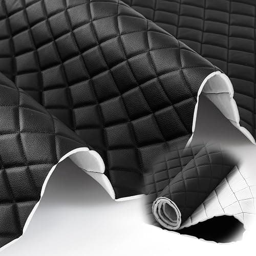 SmoothNovelty 2.1 Yards Diamond Quilted Vinyl Headliner Material 55 in Wide Faux Leather with Foam Backed 2" x 3" Diamonds Pattern Fabric for Car Automotive Furniture Upholstery(Black) - Image 1