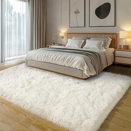 Cream White Plush Rug for Living Room Fuzzy Carpet for Bedroom Dorm, Non-Slip High Pile Rug, Shag Rug for Playroom Nursery Home Office Decor 6X9 Ft thumbnail 3