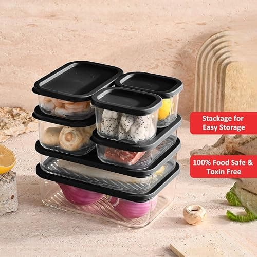 EATEX 7 Pack Glass Meal Prep Containers with Grooved Base, 7 Stackable BPA Free Glass Storage Containers with Lids for Lunch, Pantry, and Kitchen - Microwave, Dishwasher Freezer & Oven Safe - Black thumbnail 7