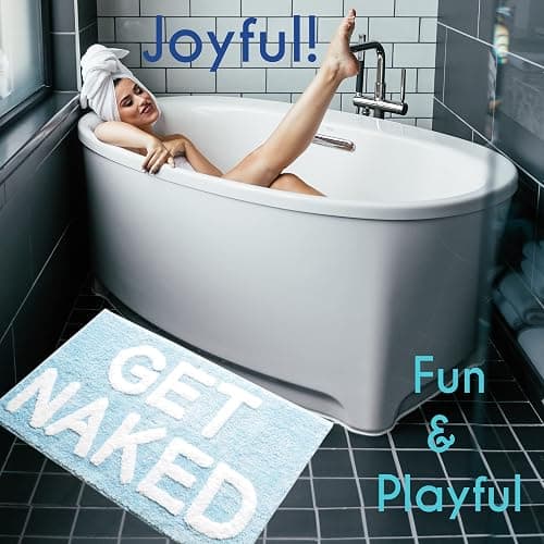 Evovee Get Naked Bath Mat Funny Cute Bathroom Rugs Get Naked Rug Shower Funny Bathroom Decor Fun Cute Bath Mat Non-Slip Washable College Baby Blue thumbnail 4