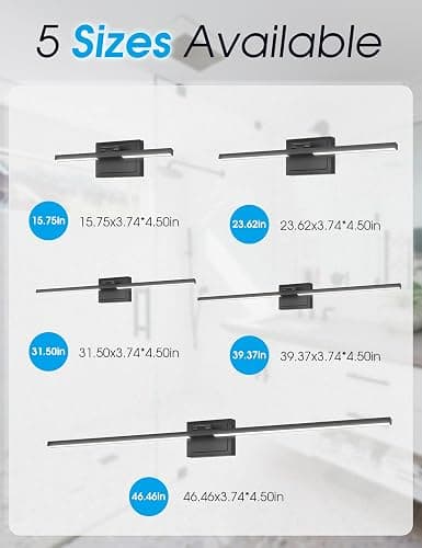 VOLISUN Bathroom Vanity Light 15.7 inch, 5CCT Dimmable, 20W LED Bathroom Light Fixture Over Mirror, Black Bar Vanity Light for Bathrooms Mirror Cabinets-ETL Certificated thumbnail 8