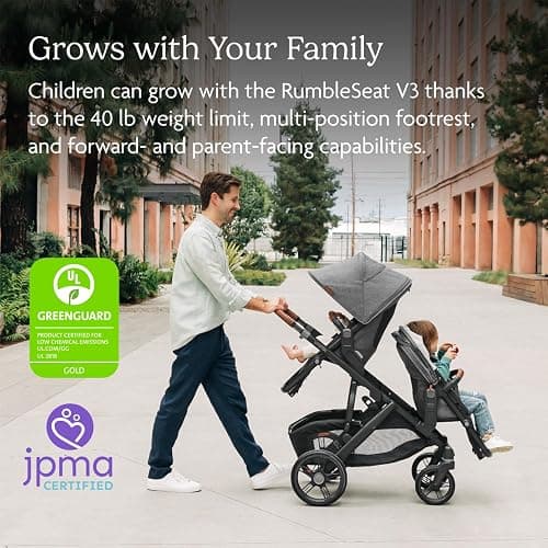 UPPAbaby RumbleSeat V3 Second Lower Seat - Compatible with Vista V2 and Vista V3 - All-Weather Seat + Magnetic Buckle – Adapters Included - Declan (Oat Mélange/Silver Frame/Chestnut Leather) - Declan thumbnail 3