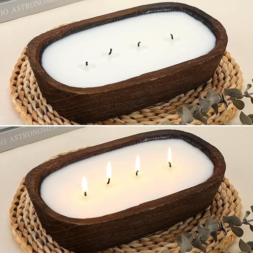 Weysat Wooden Dough Bowl Candle Table Centerpiece Scented Making Soy Wax Dough Bowl Candle for Farmhouse Decoration(Boat,10 Inch) thumbnail 4