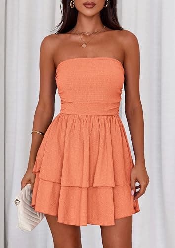 PRETTYGARDEN Women's Summer Strapless Flowy Mini Dresses | Tube Top Dress,Off Shoulder,Back Smocked,Swing A Line,Ruffle Short,Cute Birthday Party,Going Out Outfits,Fashion Clothing thumbnail 8