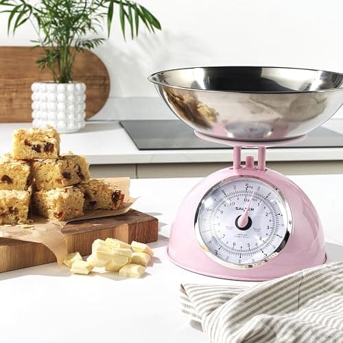 Salter Retro Pink Stand Mixer & Scale Set – 5L Electric Mixer with 8 Speeds & Pulse, Stainless Steel Removable Bowl, Includes Dough Hook, Wire Whisk, Beater, and 5kg Mechanical Kitchen Scale thumbnail 9
